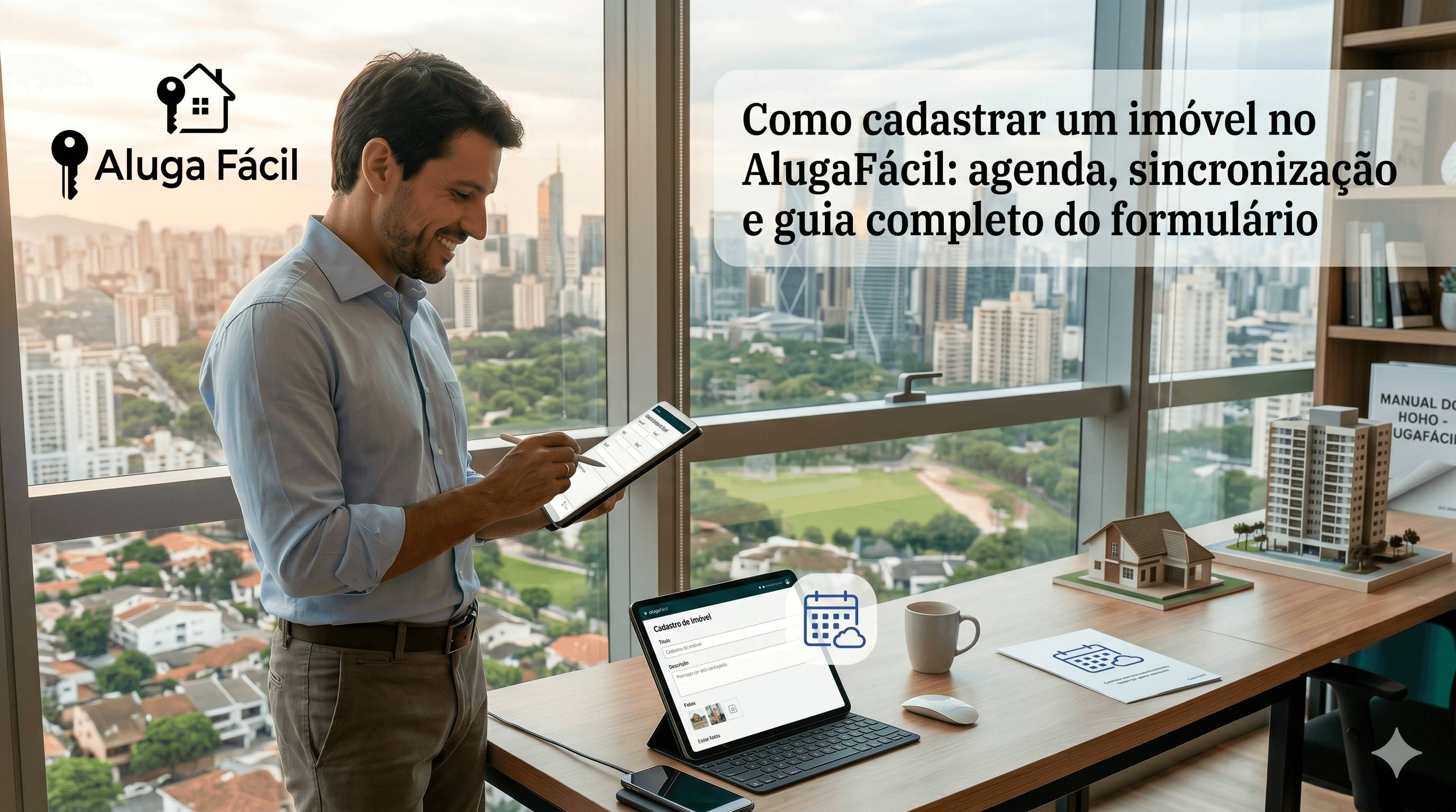 Capa do artigo: Como cadastrar um imóvel no AlugaFácil: agenda, sincronização e guia completo do formulário