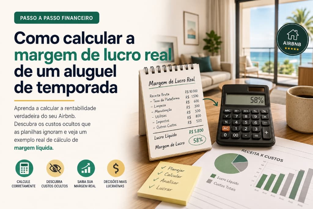 Imagem de capa do artigo Passo a passo financeiro: como calcular a margem de lucro real de um aluguel de temporada